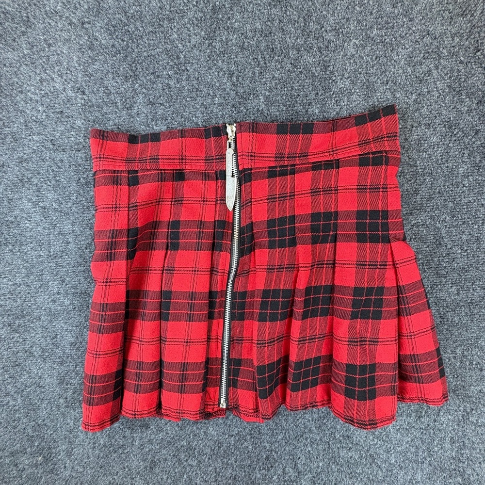 Spencer's Mini Skirt Womens 30x14 Red Black Plaid Cotton Pleated Front Zipper